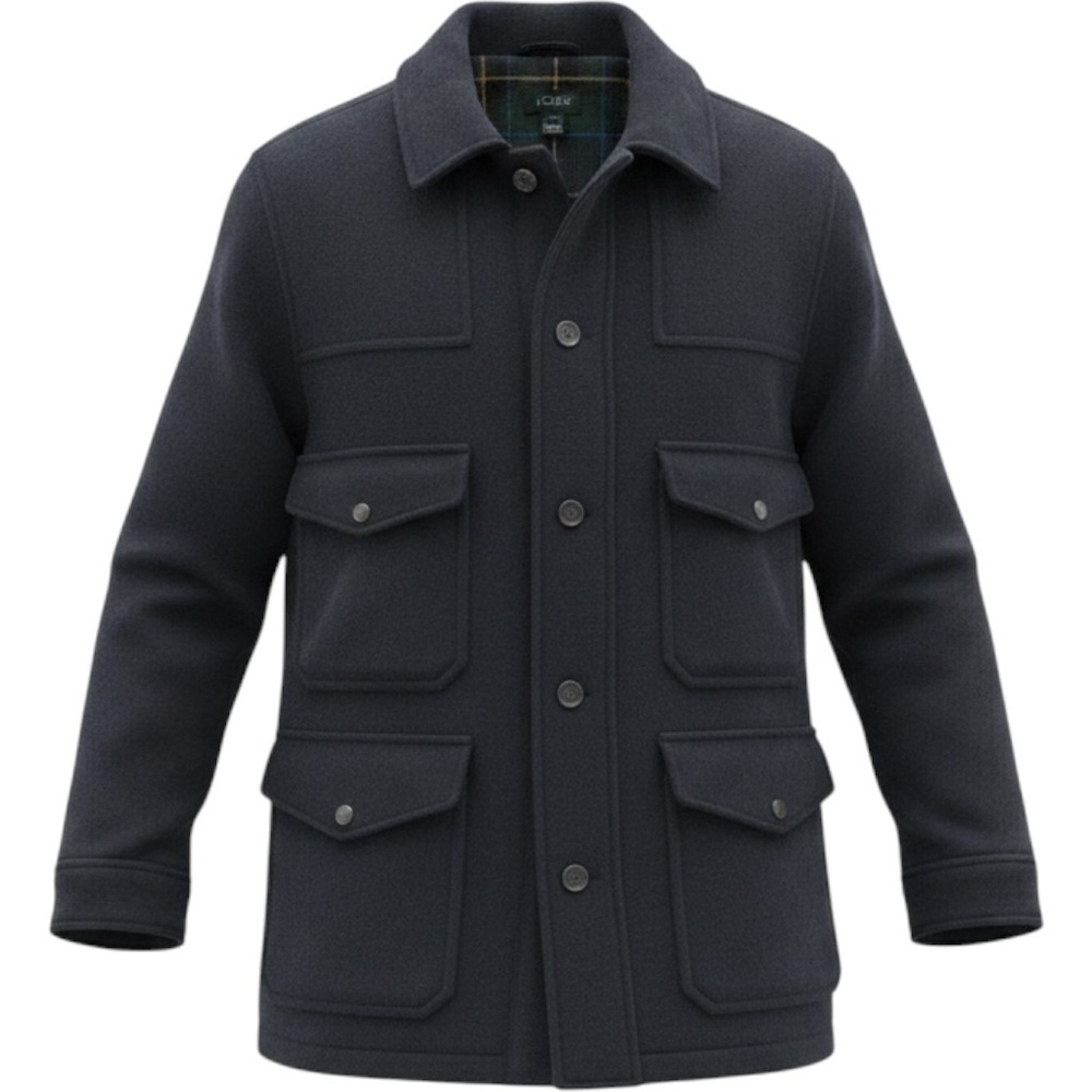 J.Crew Mens Navy Wool Blend Field Jacket Plaid Lined Utility Coat Small